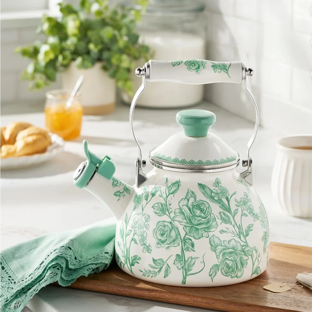 The Pioneer Woman Green and White Floral Teapot